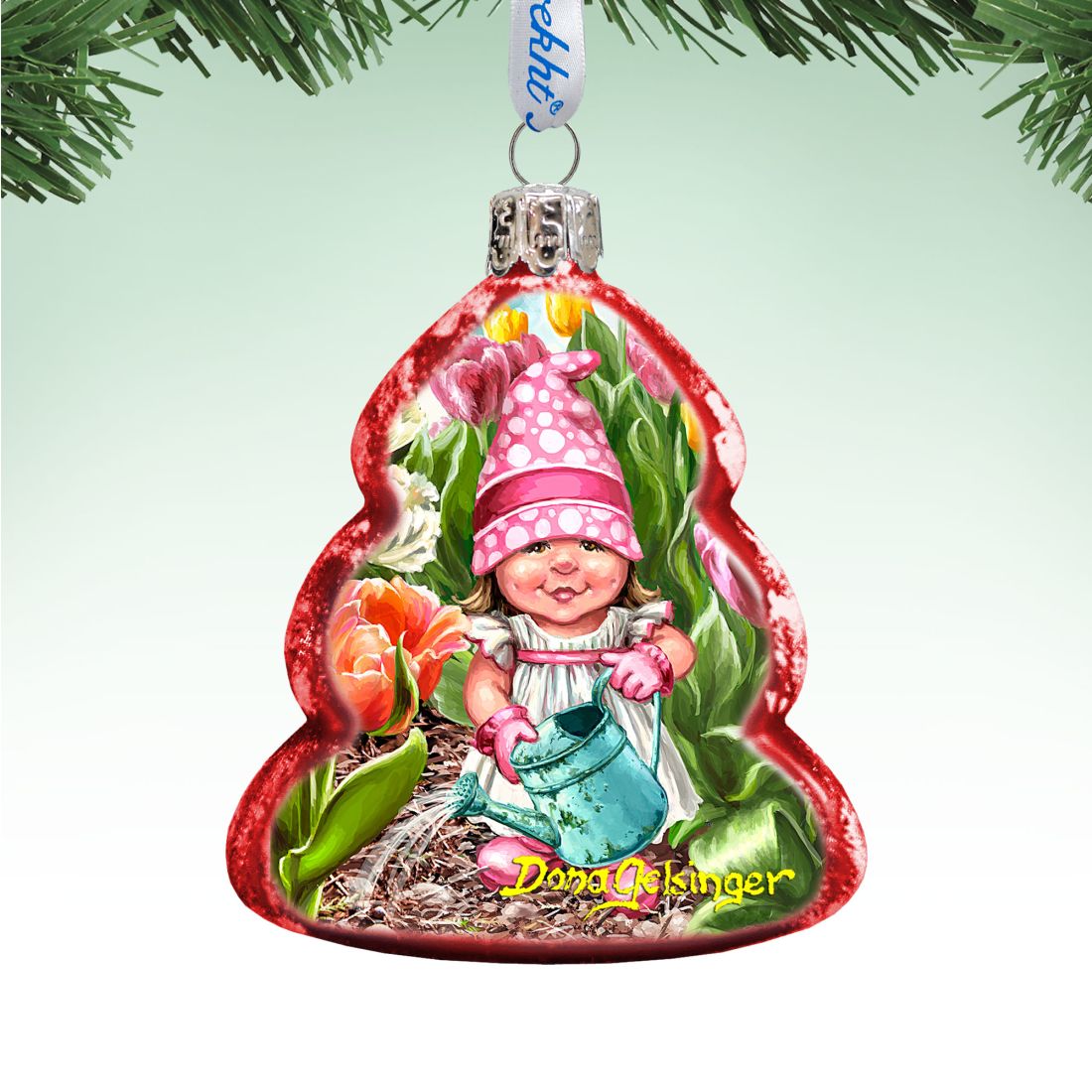 Spring Blossom Gnome Dwarf Mercury Glass Ornament by D. Gelsinger - Christmas Decor - 778107-DG