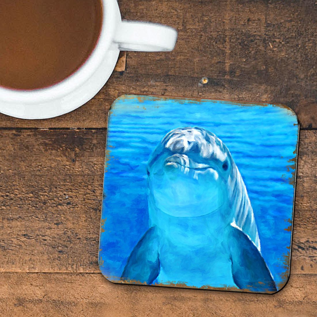 Dolphin Coastal Wooden Cork Coasters Gift Set of 4 by Nature Wonders - Coastal Sea-Life Decor - 95261C-S4