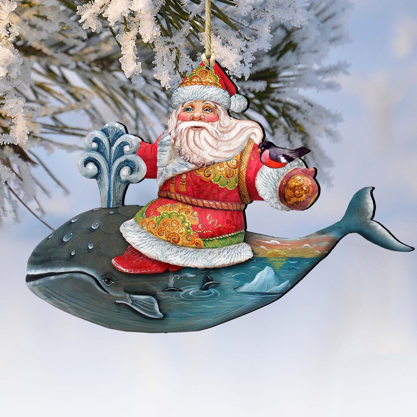 Whale Santa Wooden Ornaments by G. DeBrekht - Christmas Santa Snowman Decor - 8117827
