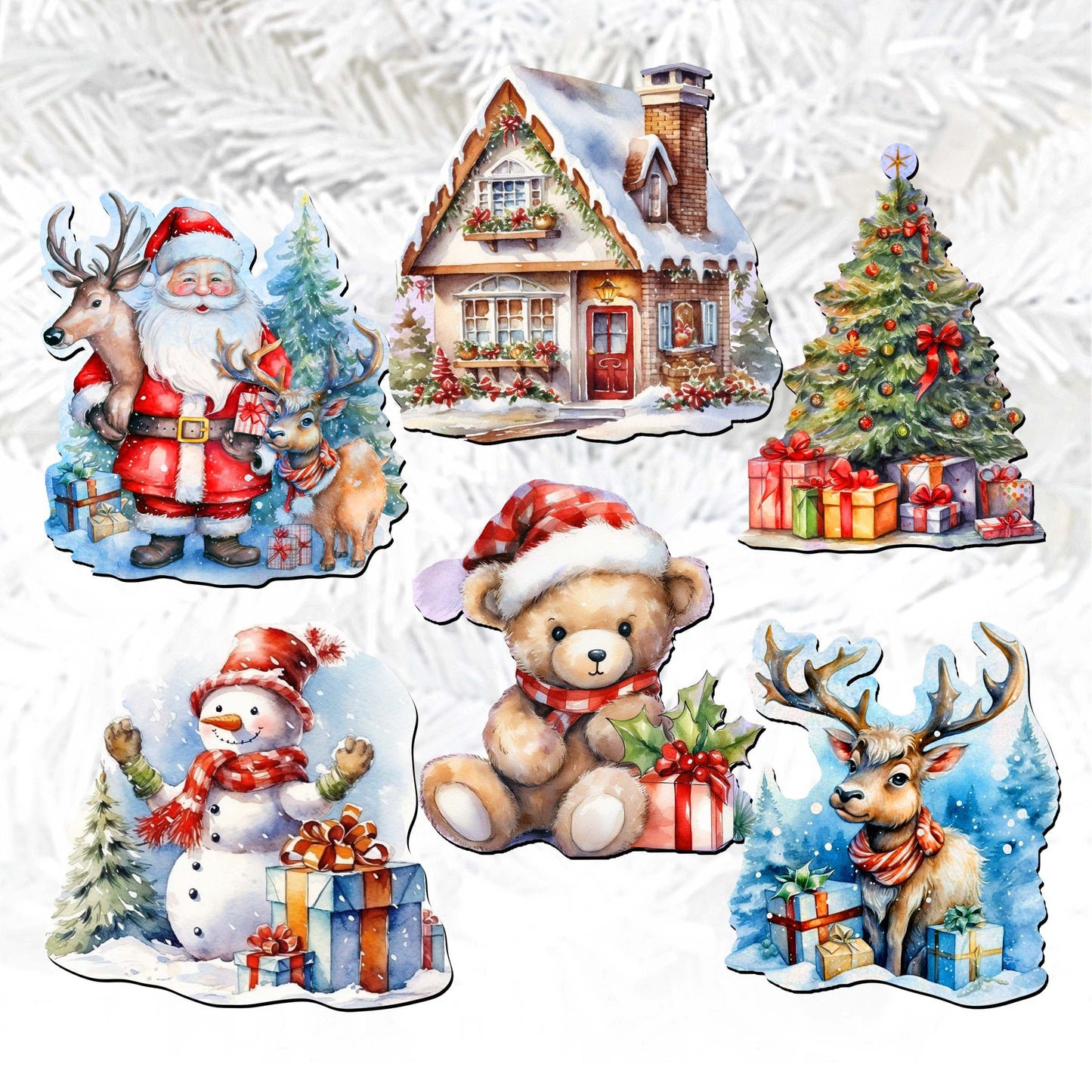 Christmas Is Here Decorative Wooden Clip-on Ornaments Set of 6 by G. Debrekht - Christmas Decor - 8090028C-S6