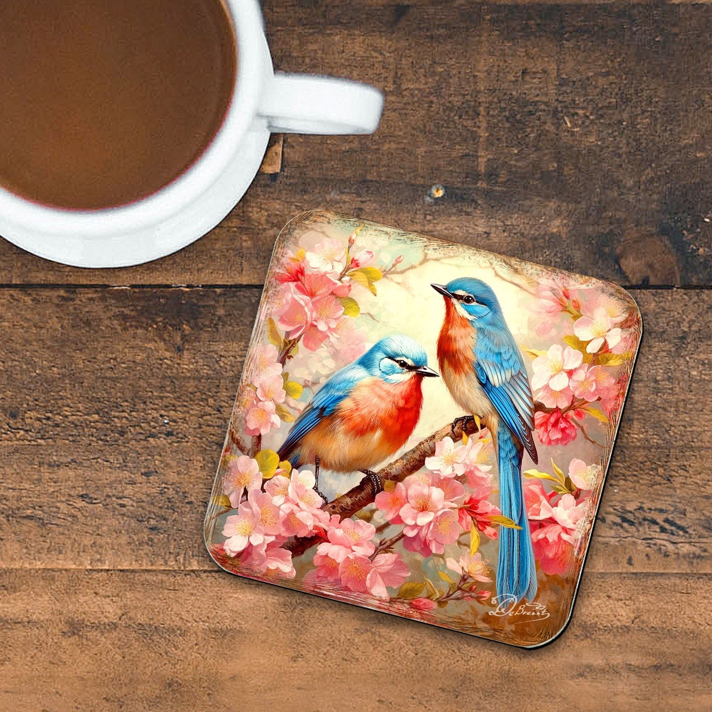 Spring Birds Wooden Cork Coasters Gift Set of 4 by G. Debrekht - Easter Spring Decor  - 8199438C-S4