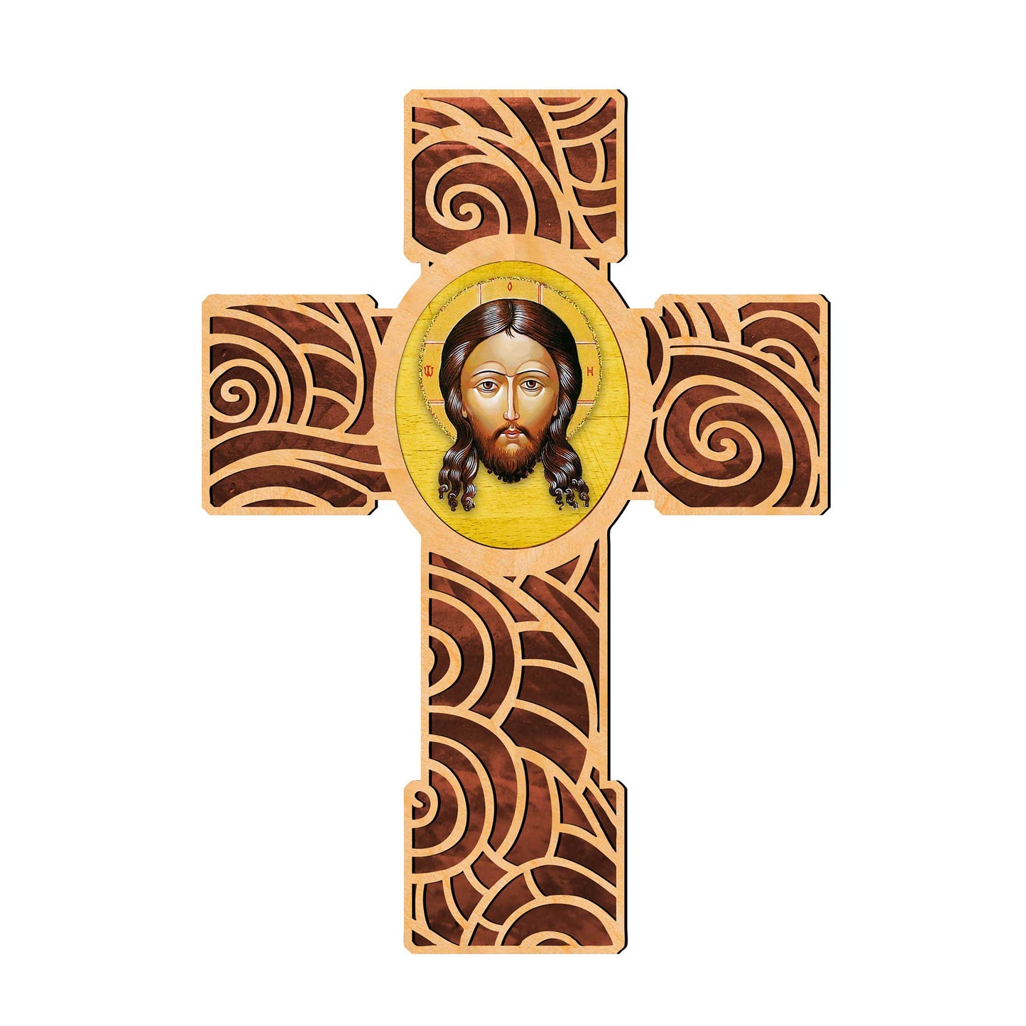 Holy Face Modern Wooden Cross by Museum Icons - Inspirational Icon Decor - 88218
