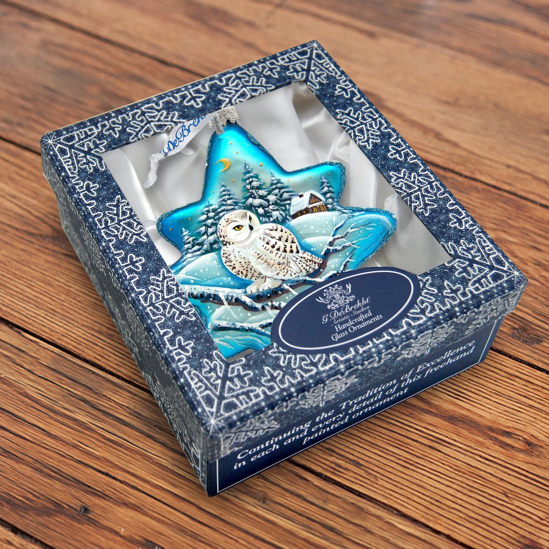 White Owl North Star Glass Ornament by G. DeBrekht - Wildlife Holiday Decor - 755-091