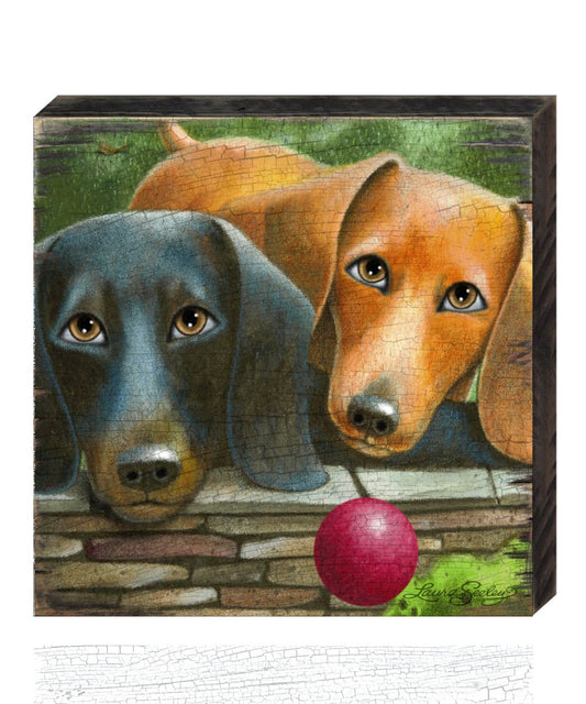 Where's the Ball Wooden Wall Art by Laura Seeley - Pets Dog and Cats Decor - 8511116B