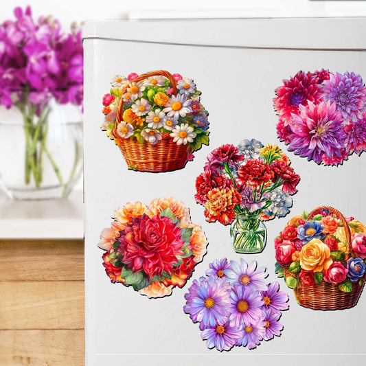 Bouquet of Flowers Decorative Wooden Magnets Set of 6 by G. Debrekht - Love Family Decor - 8090076G-S6