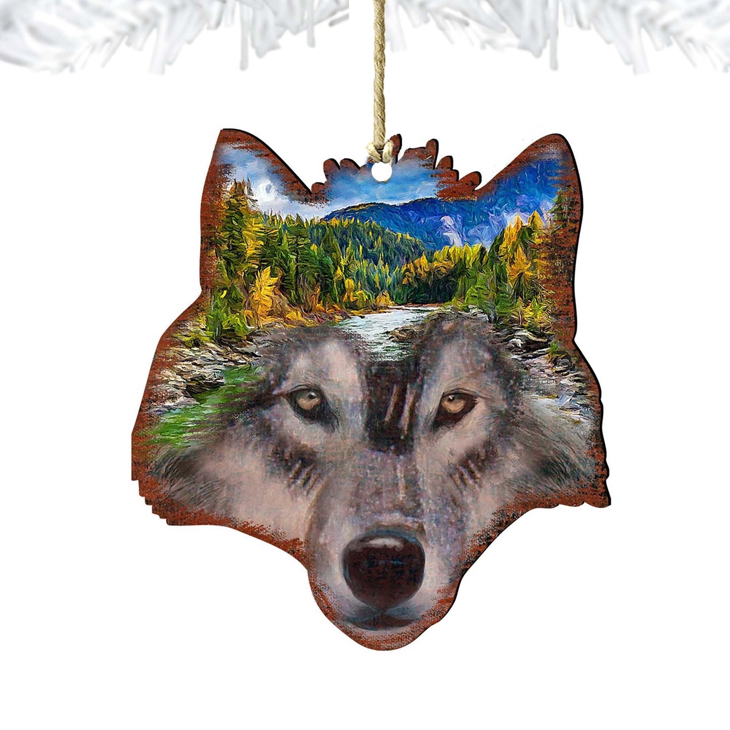Wolf Face Wooden Ornaments by G. DeBrekht - Wildlife Holiday Decor - 8198227-4