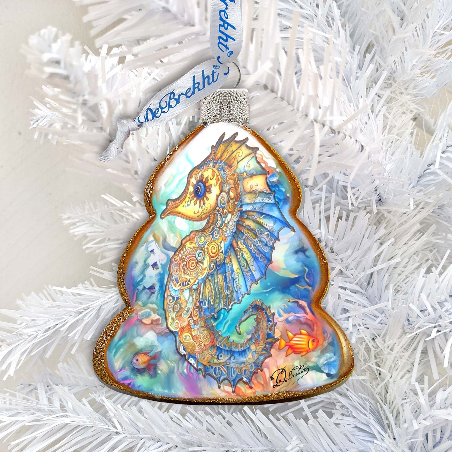 Holiday Coastal Decor - Seahorse Keepsake Glass Ornaments by G. Debrekht - Coastal Holiday Decor - 777398