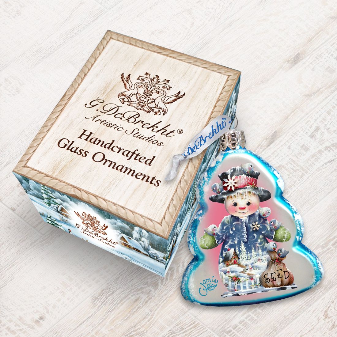 Seed Snowman Mercury Glass Ornament by Jamie Mills-Price - Christmas Santa Snowman Decor - 778206-7511