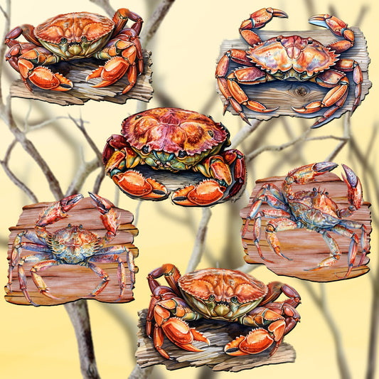 Crabs of the Wild Decorative Wooden Clip-on Ornaments Set of 6 by G. Debrekht - Wildlife Decor - 8090121C-S6