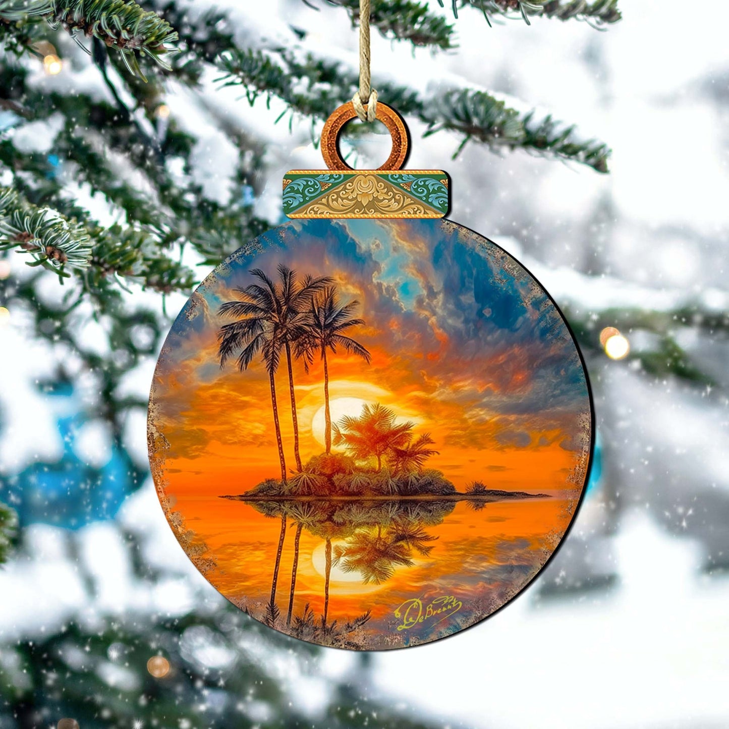 Coastal Christmas Decor - Ocean Sunset Wooden Ornaments by G. DeBrekht Coastal Holiday Decor - 8688171