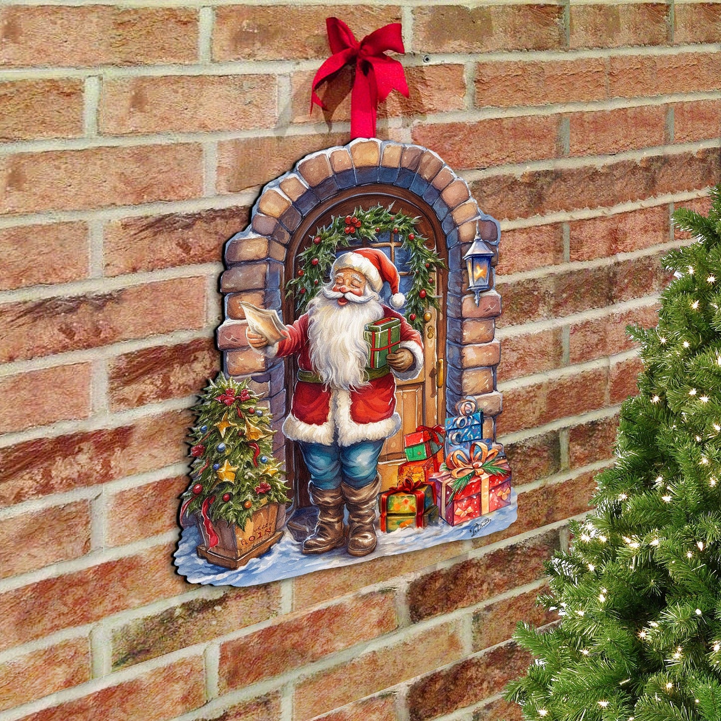 Santa's Surprise Visit Holiday Door Decor  by G. Debrekht - Christmas Santa Snowman Decor - 8611045H