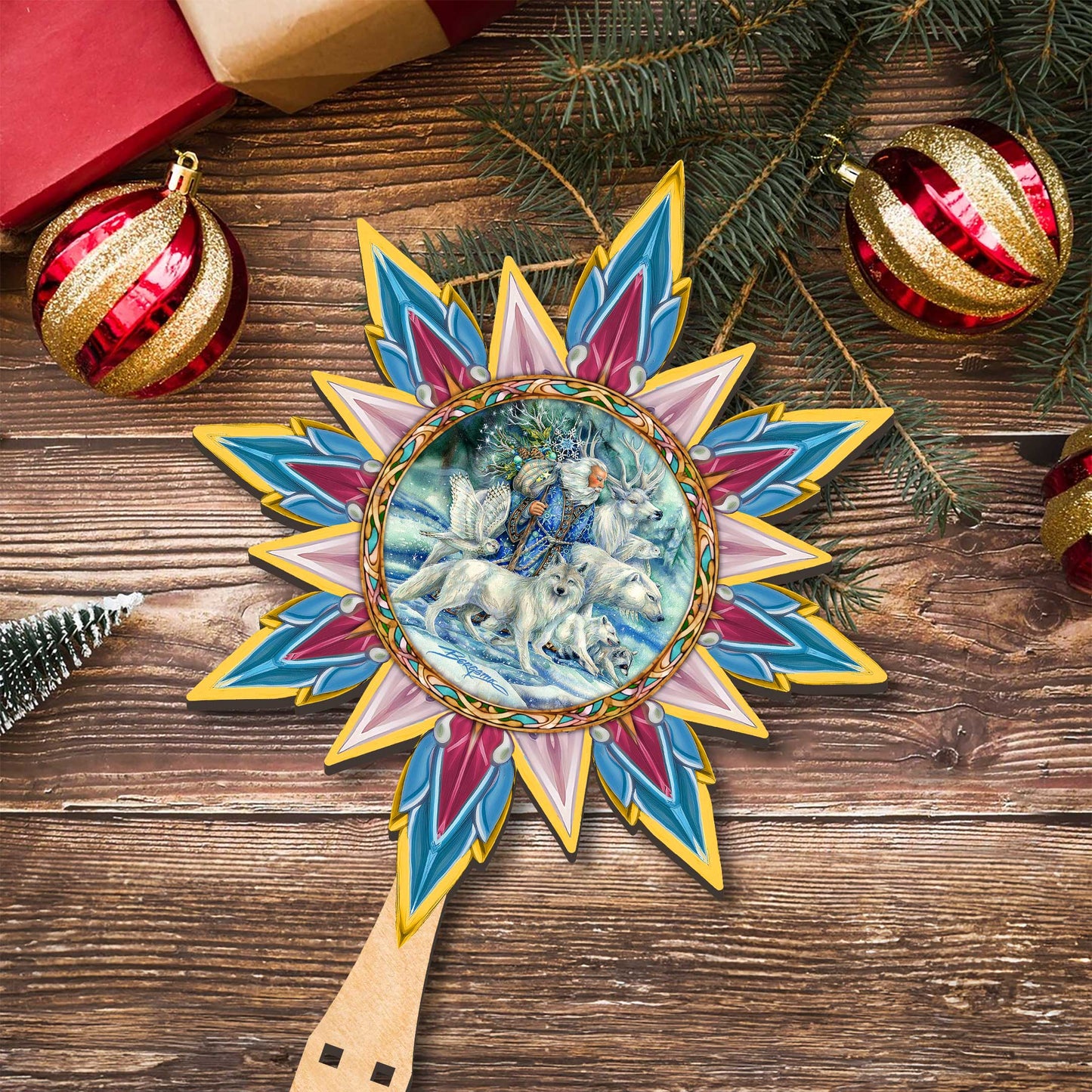 Cool Winds Father Winter Animals Tree Topper Wooden Decor by J. Bergsma  - Santa Snowman Decor - 89521-JB