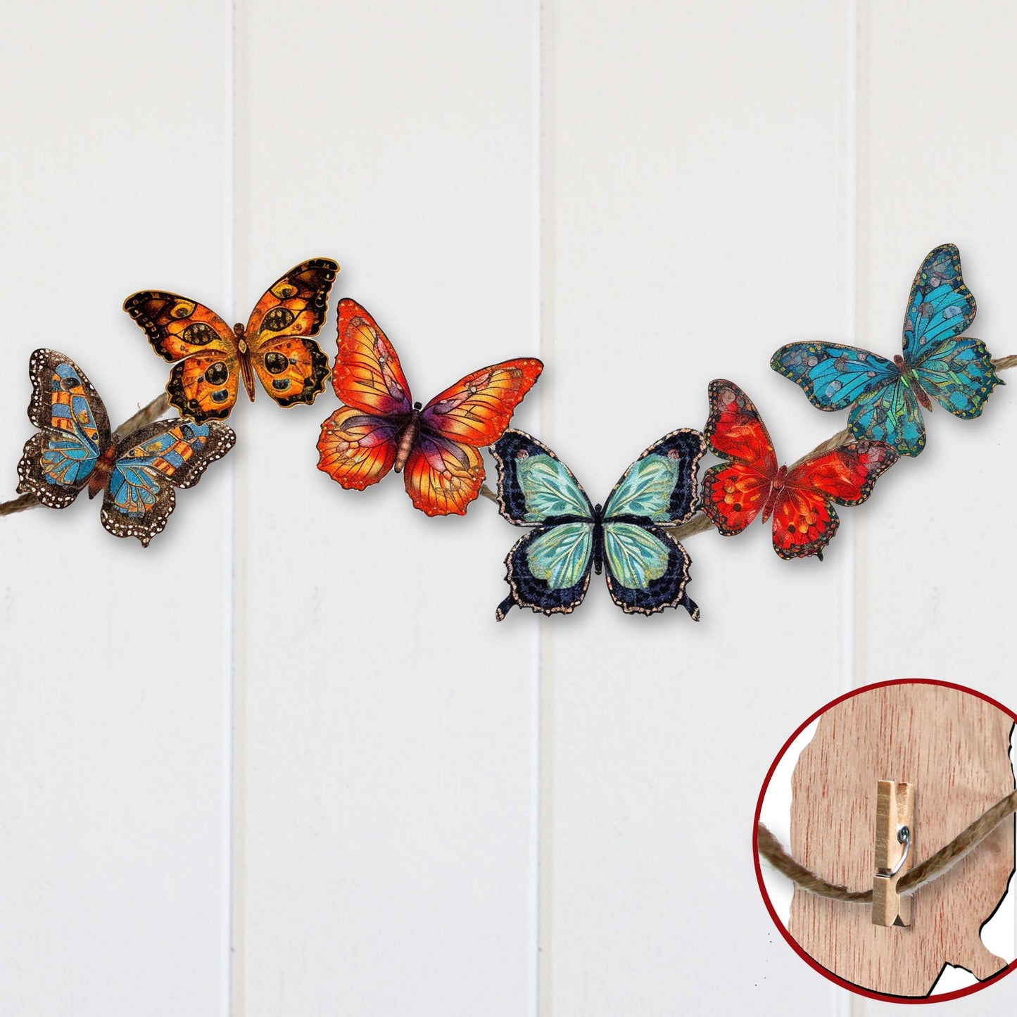 Summer Butterfly Decorative Wooden Clip-on Ornaments of 6 by G. Debrekht - Christmas Decor - 8090012-2C-S6