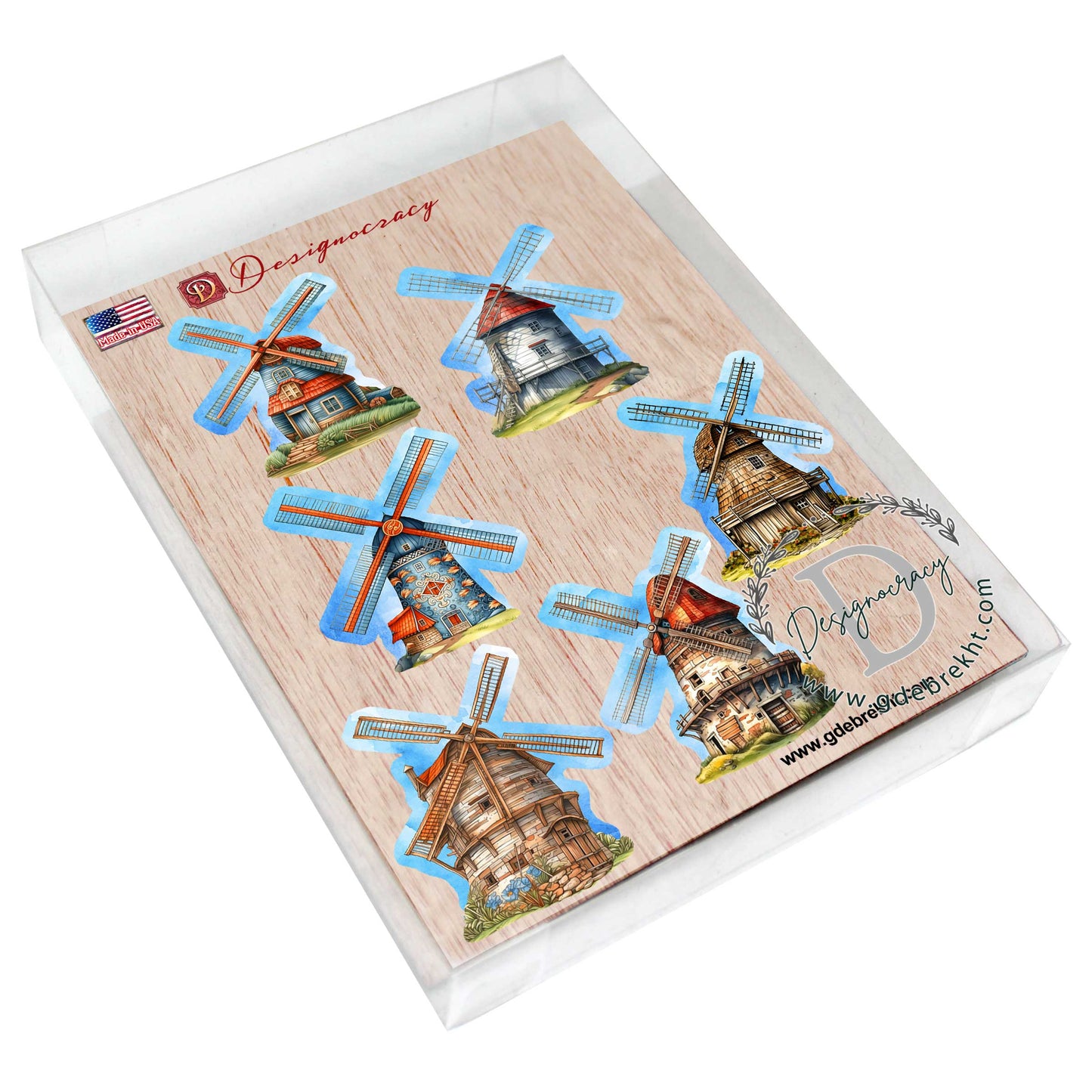 Windmills Decorative Wooden Magnets Set of 6 by G. Debrekht - Love Family Decor - 8090074G-S6
