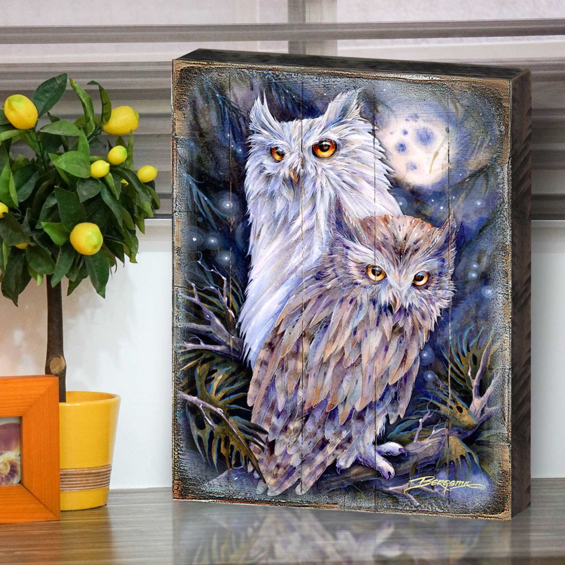 Night Watch Owls Wooden Wall Art by J. Bergsma - Nature Wildlife Decor  - 8592902BP-JB