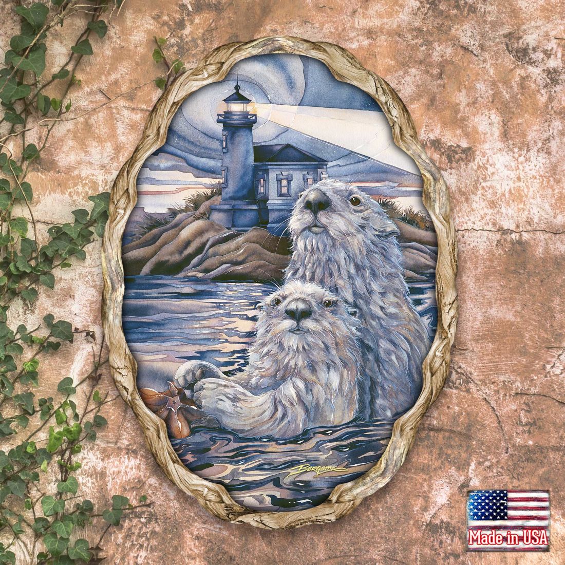 Starlight Otter Lighthouse Wall Hanger by J. Bergsma - Coastal Sea-Life Decor - 8591572W-JB