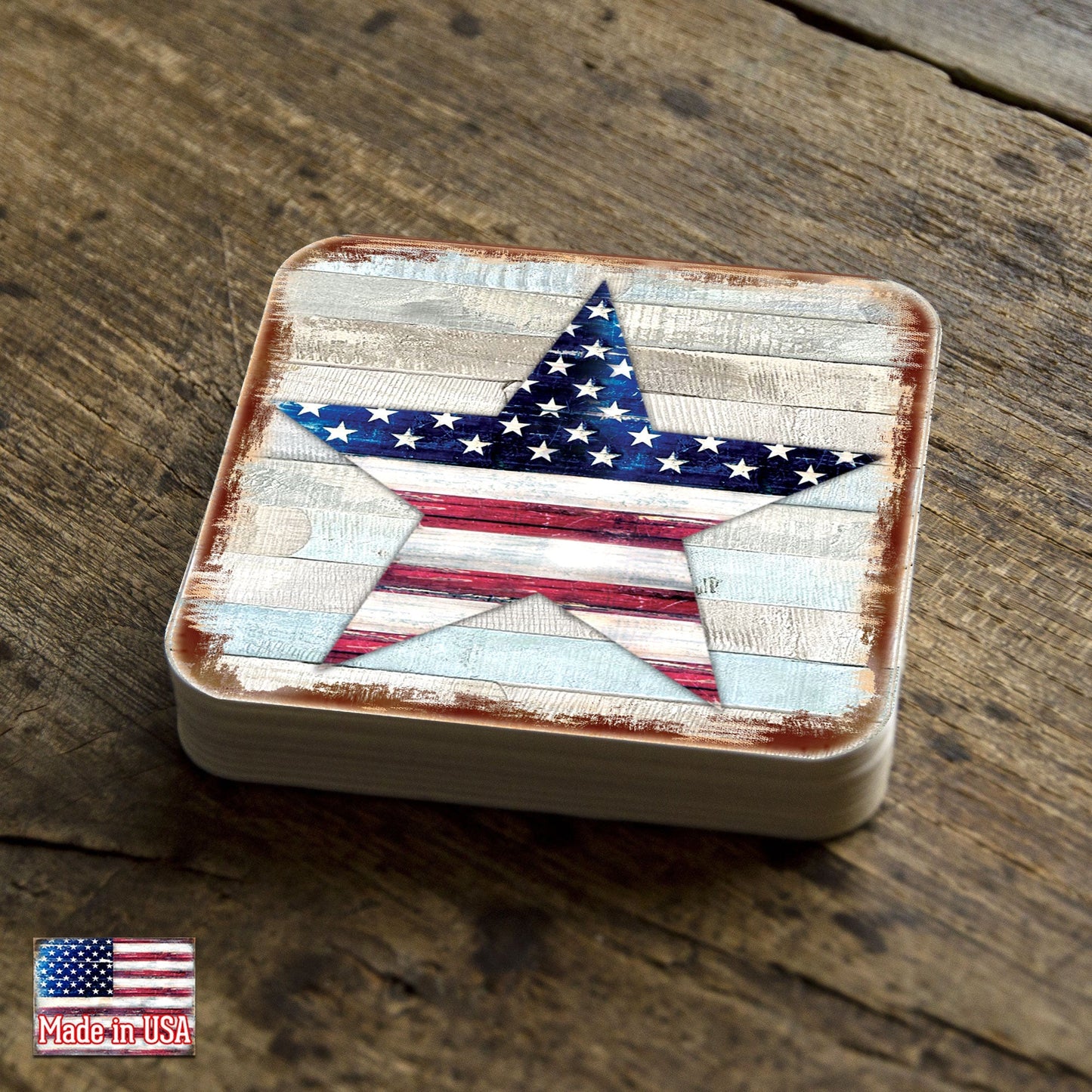 American Star Wooden Cork Coasters Gift Set of 4 by Nature Wonders - American Patriotic Decor - 8198917C-S4