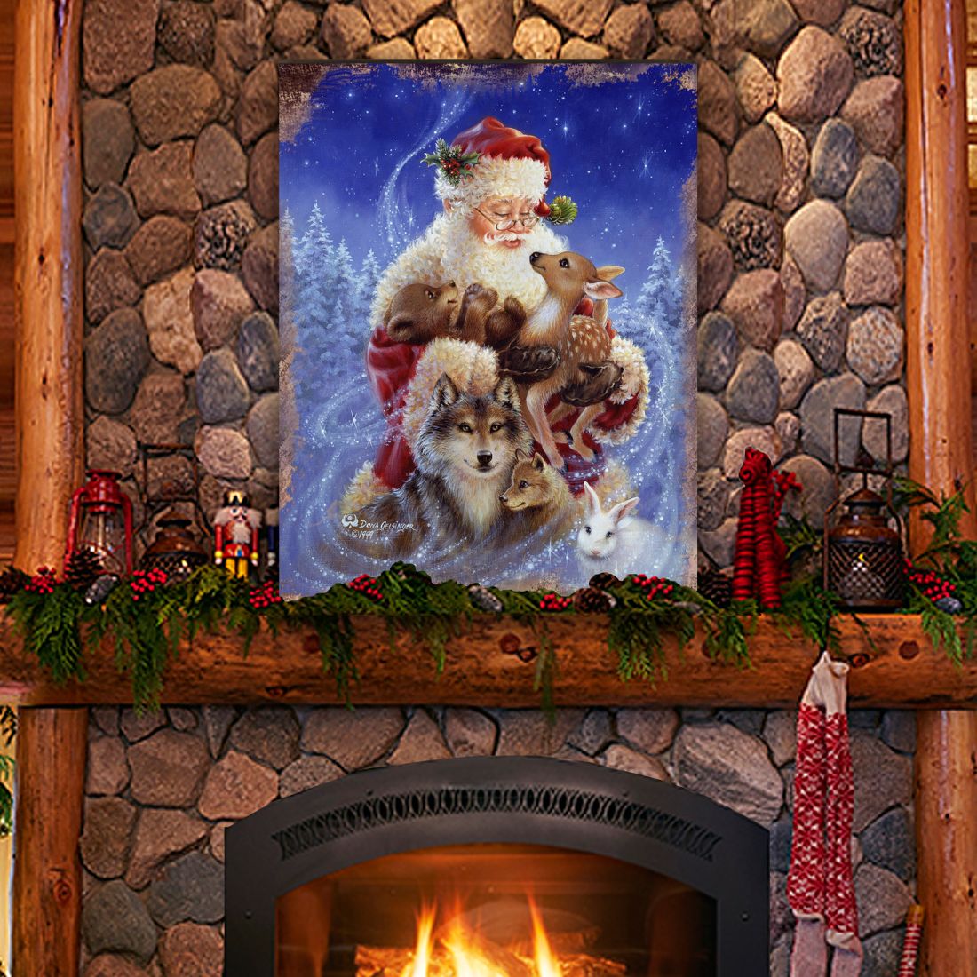 Santa Little Friends Art Wooden Wall Art by D. Gelsinger - Christmas Santa Snowman Decor - 95602B-9914