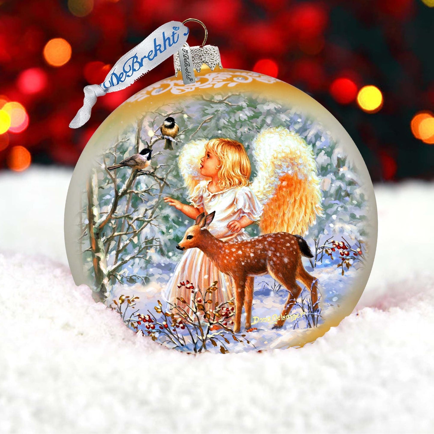 Guardian Angel Fawn Lg Glass Ornament by D. Gelsinger - Nativity Holiday Decor - 73948