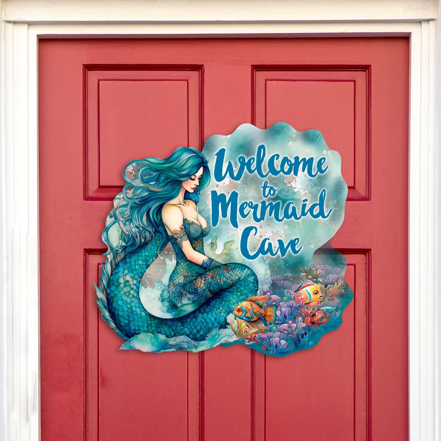 Welcome to Mermaid Cave - Front door welcome sign Main entrance banner Welcome sign - Wooden front porch decor - 933112H