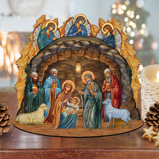 Orthodox Nativity Scene with Angels Decorative Village Set by G. Debrekht Nativity Holiday Decor - 852762