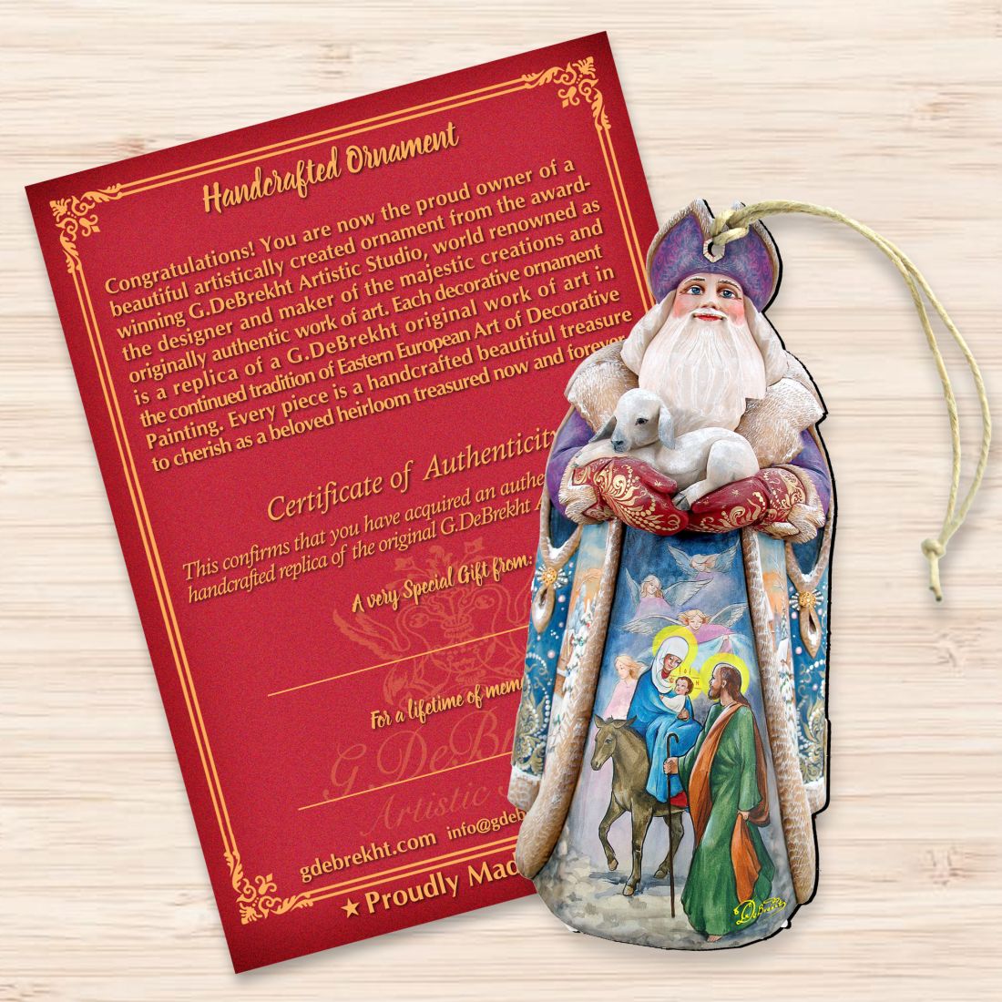 Santa and the Guardian Angels Wooden Ornaments by G. DeBrekht - Christmas Santa Snowman Decor - 811832