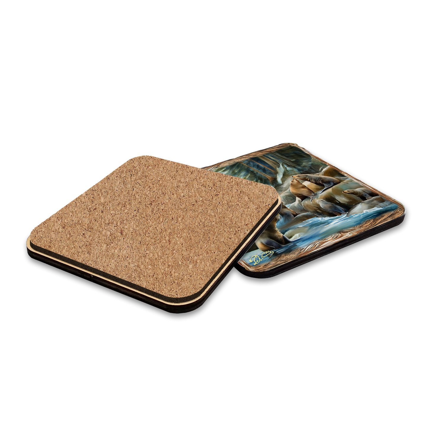 Sea Lion Cave Wooden Cork Placemat and Coasters Gift Set of 7 by Nature Wonders Coastal Nature Wildlife Decor  - 85413C-S7