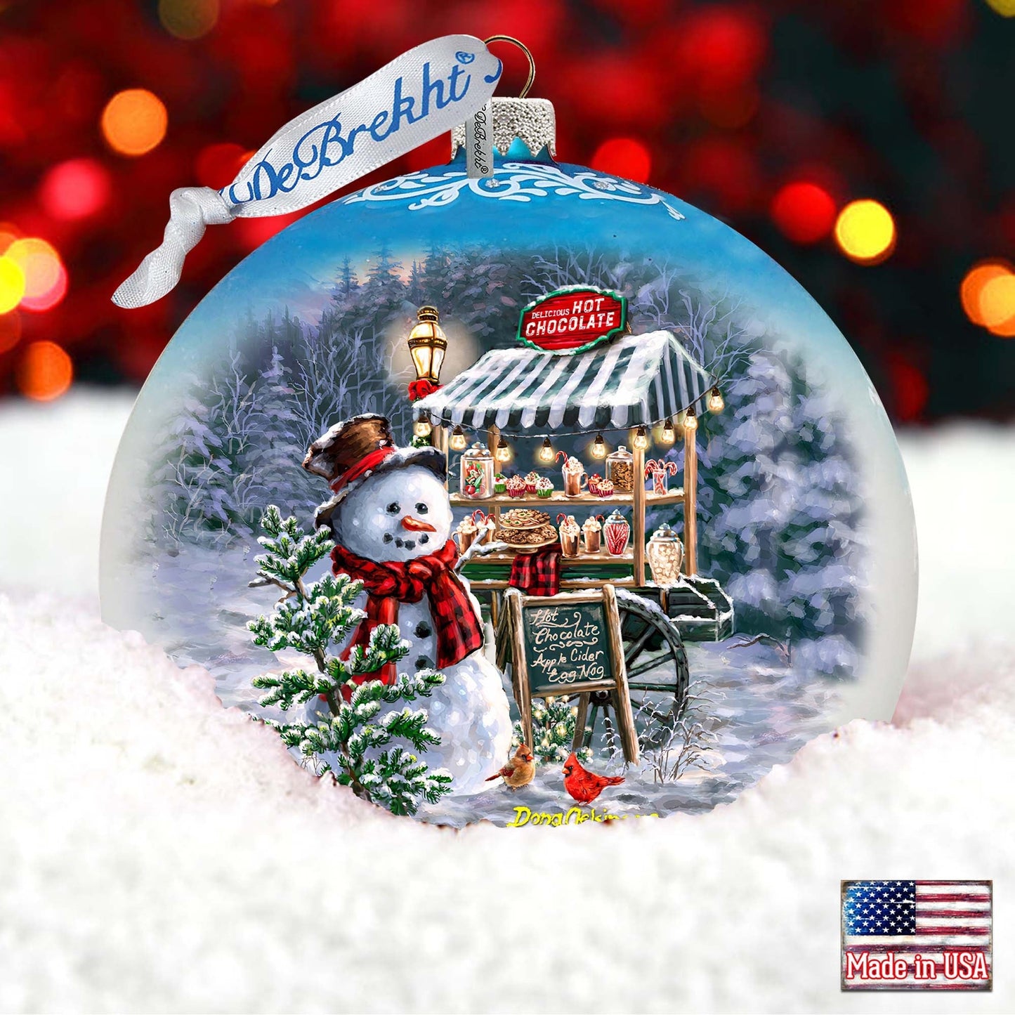 Hot Cocoa Magic - Frosty Fun Lg Glass Ornament by D. Gelsinger - Christmas Santa Snowman Decor - 73935-DG
