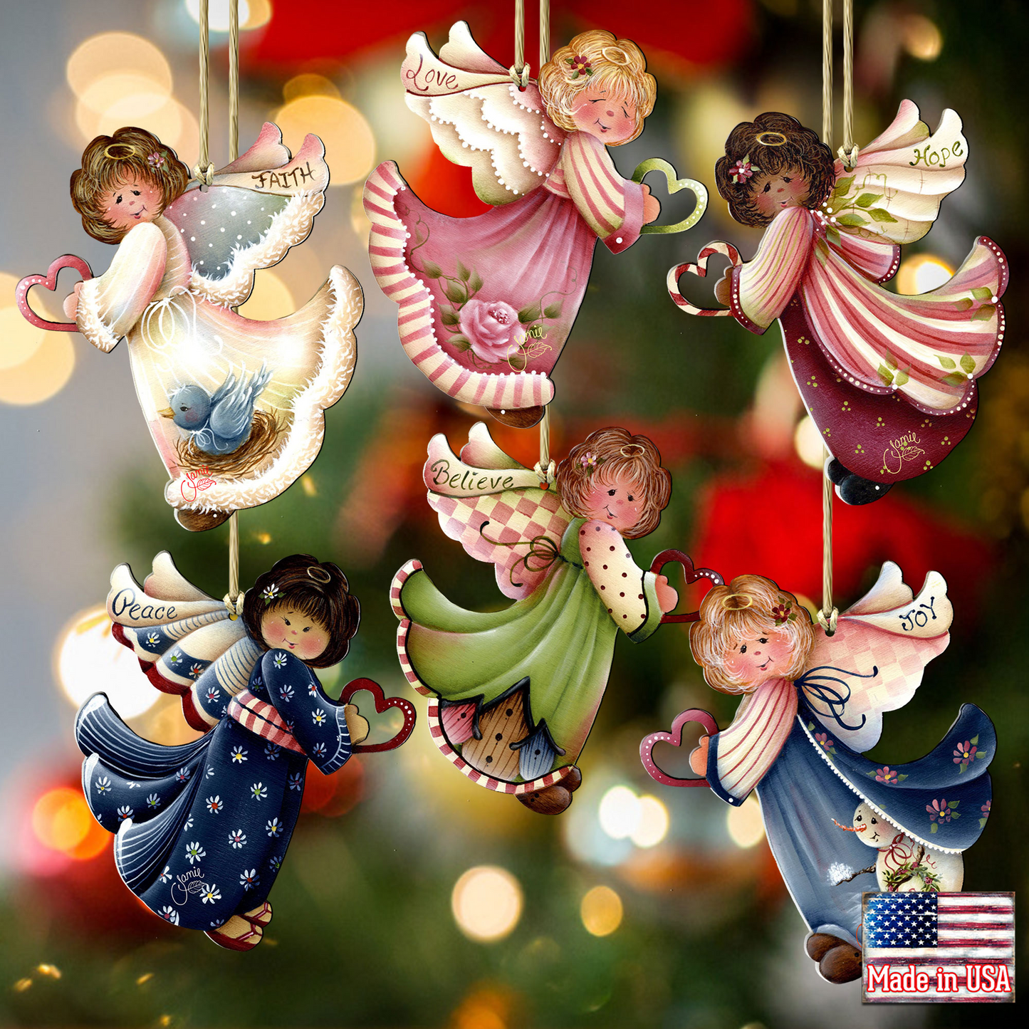Loving Angels Wooden Ornaments Set of 6 by Jamie Mills-Price - Nativity Holiday Decor - 8457517-S6-MP