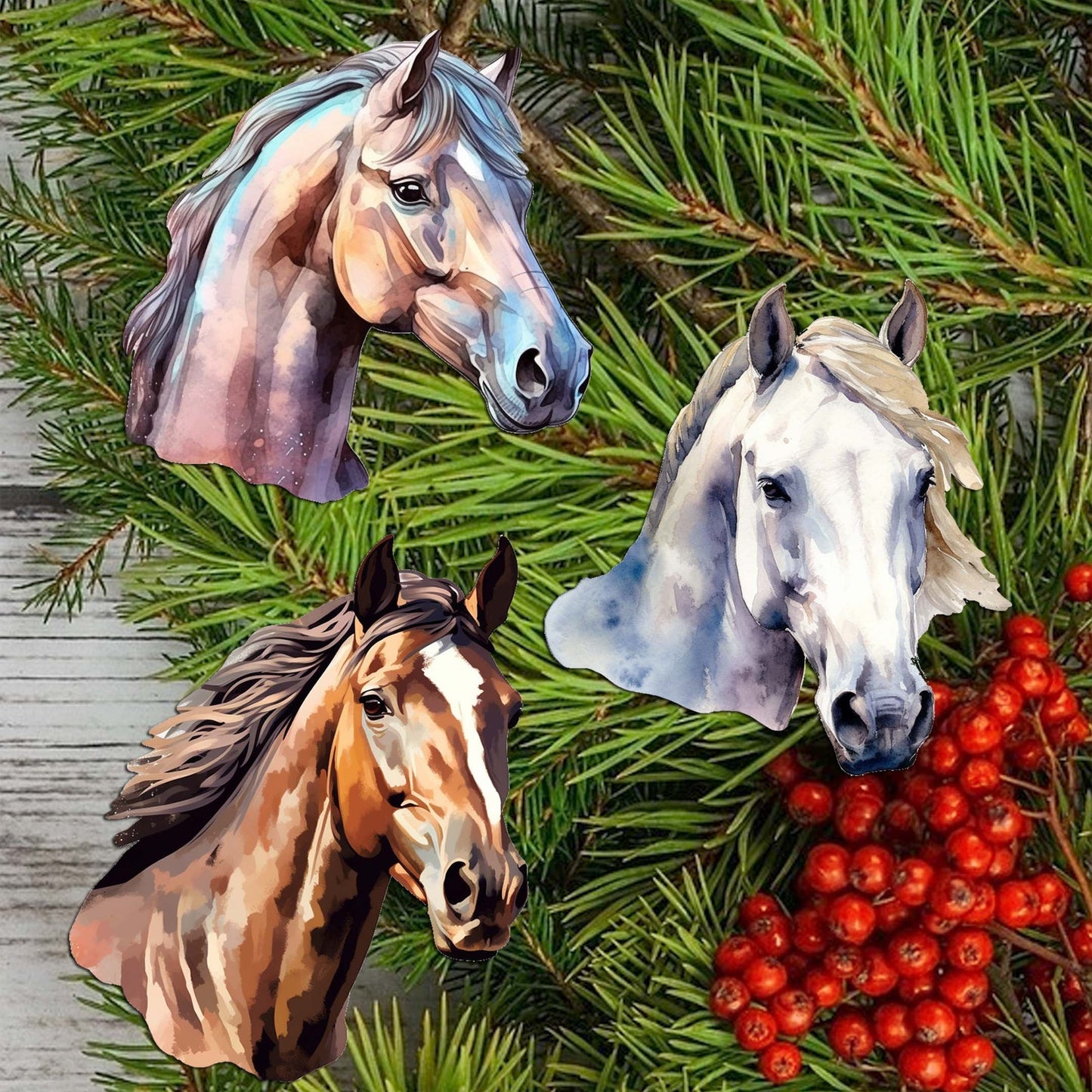 Horses Decorative Wooden Clip-on Ornaments Set of 3 by G. Debrekht - Christmas Decor - 8091039C-S3