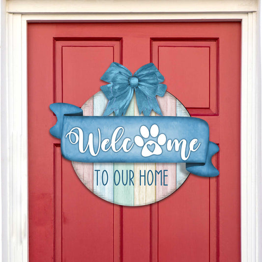 Front door welcome sign Dog lover porch wreath Main entrance Welcome sign - Wooden front porch decor - 933102H