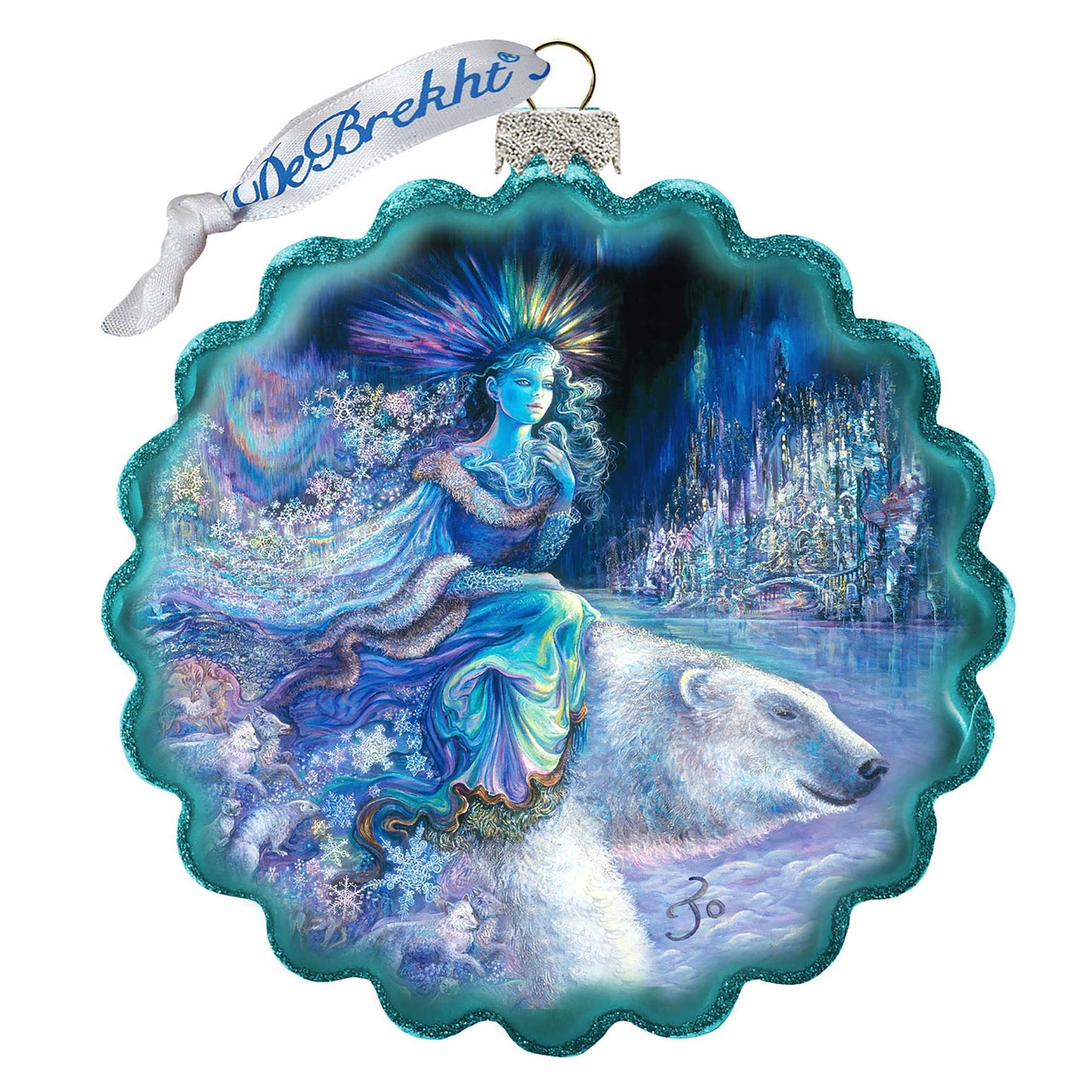 Polar Princess Wreath Glass Ornament by Josephine Wall - Wildlife Holiday Decor - 759-407-JW