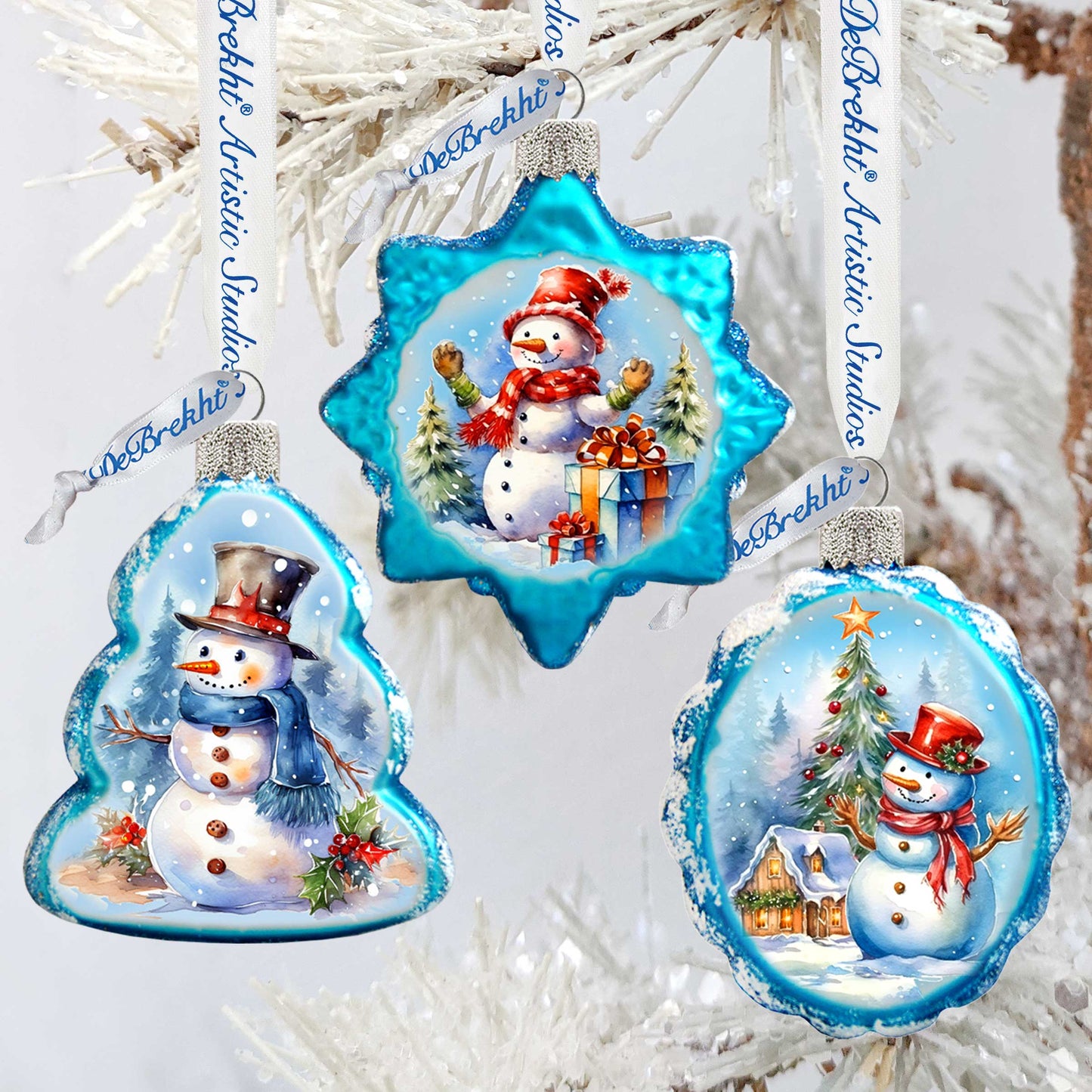 Snowmen Mercury Glass Ornaments Set of 3 by G. Debrekht - Christmas Santa Snowman Decor - 770148S3