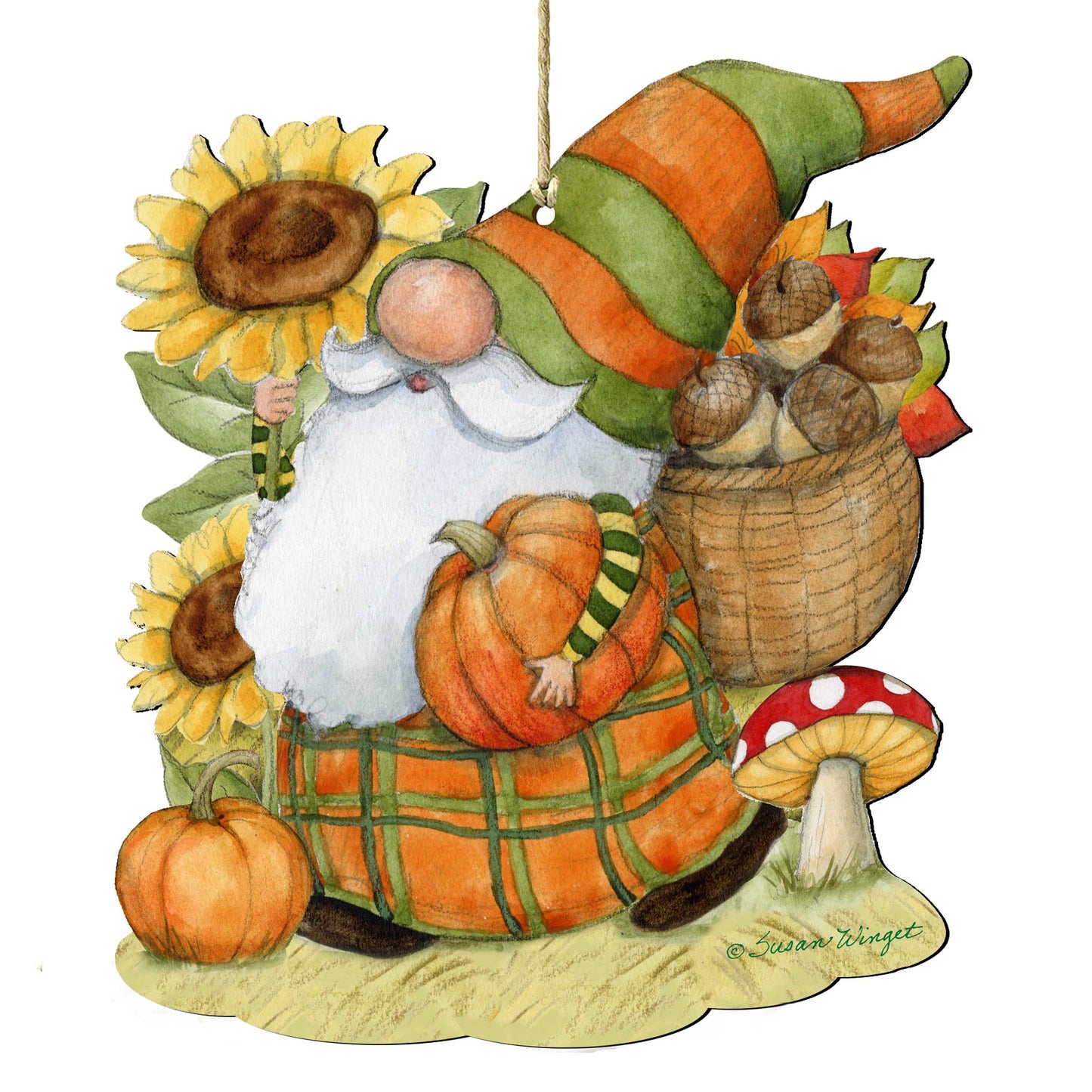 Fall Decoration Harvest Gnome - Cornucopia Ornament Handmade Gift for Autumn Adornment - Wooden Ornament by Susan Winget - Item 8471208-SW