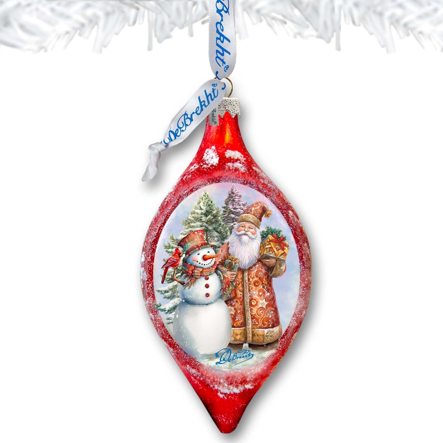 Winter Friends Drop Glass Ornament by G. Debrekht - Christmas Santa Snowman Décor - 757-049