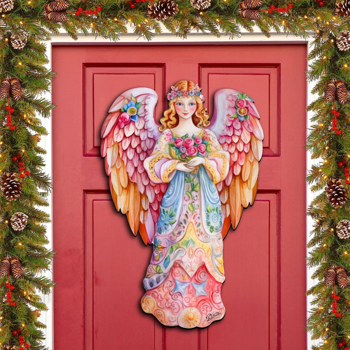 Pink Floral Angel Holiday Door Decor  by G. Debrekht - Christmas Decor - 8611023H