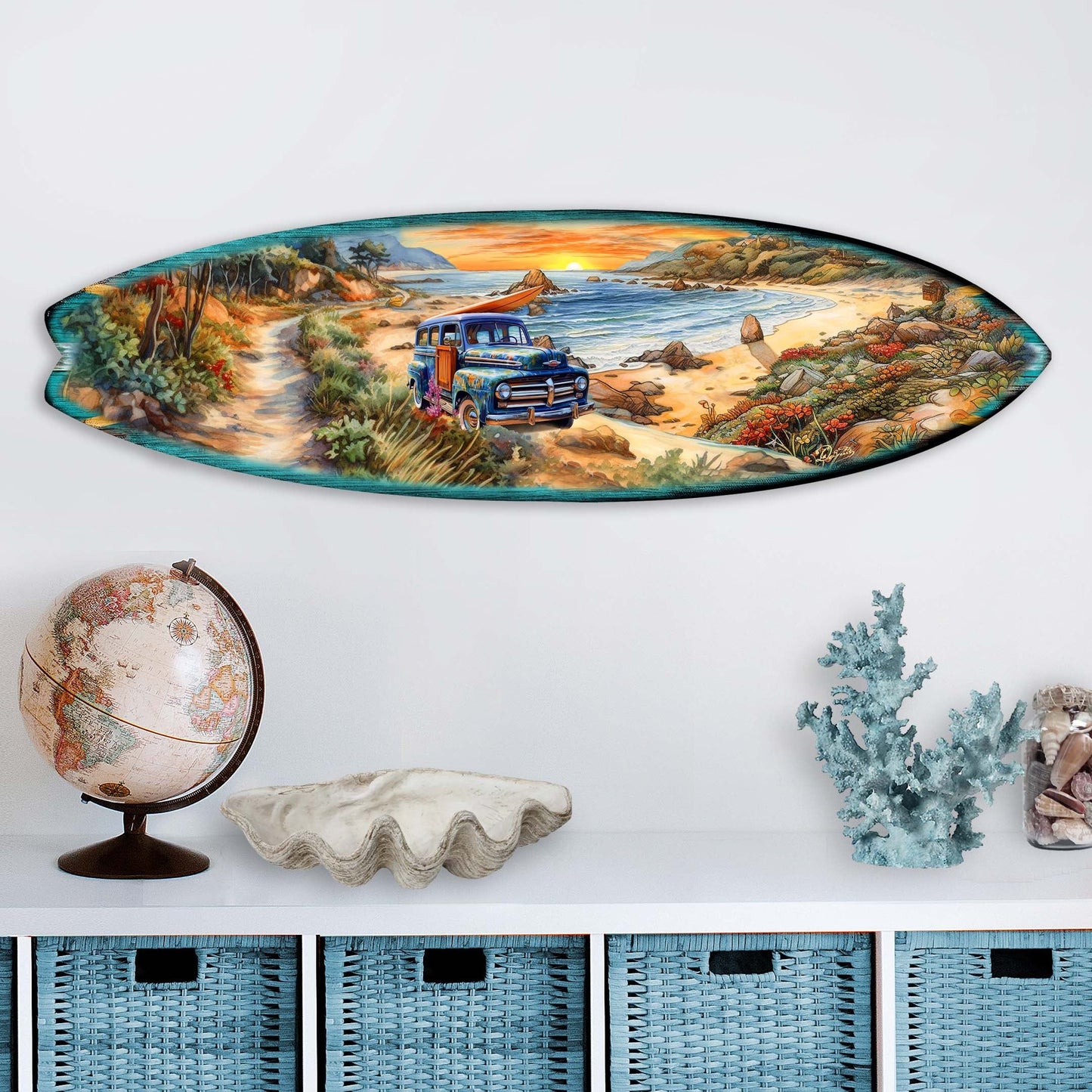 Morning Beach Surfboard Coastal Wall Art by G. DeBrekht - Coastal Holiday Decor - 8490125HS