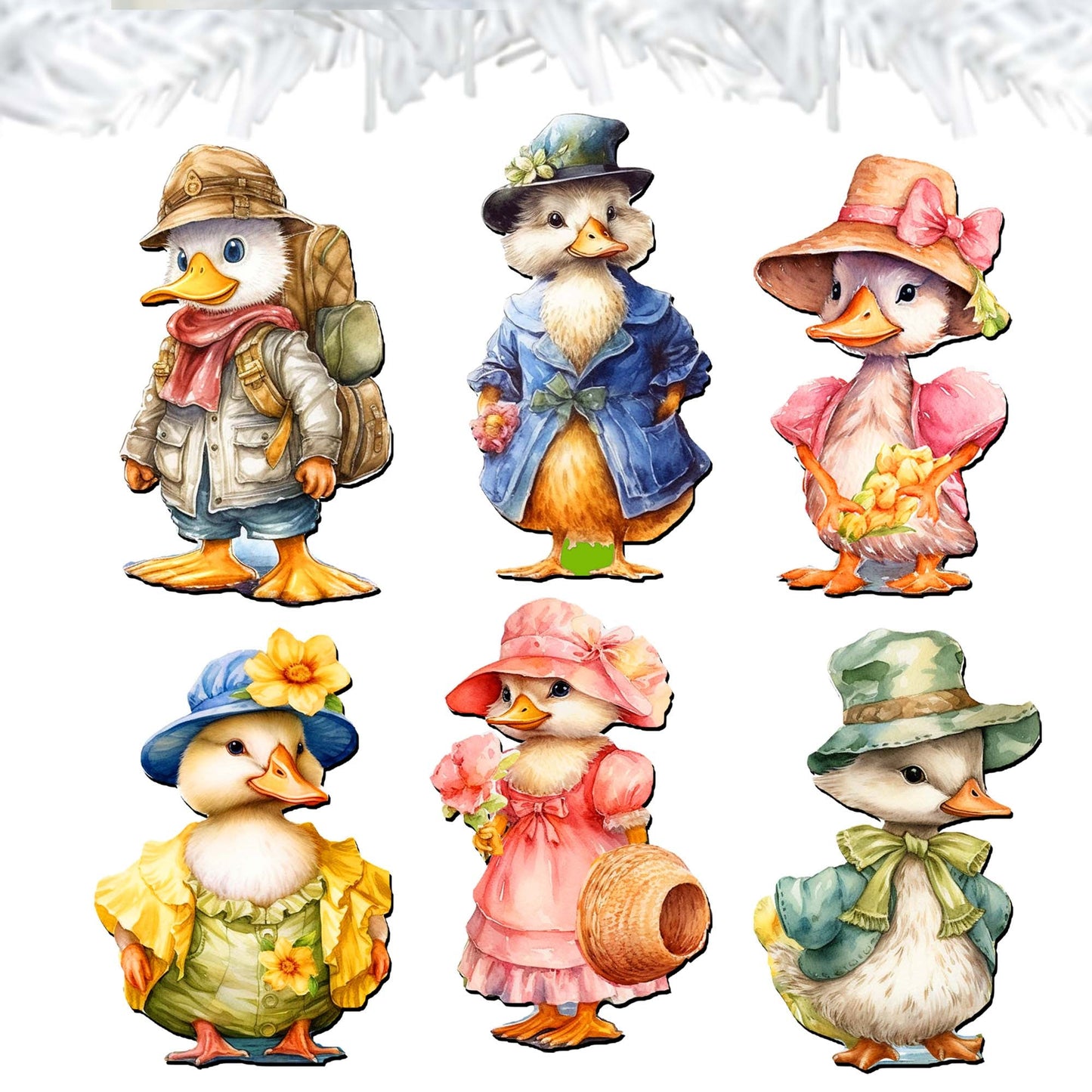 Easter Ducks Decorative Wooden Clip-on Ornaments Set of 6 by G. Debrekht - Easter Decor - 8090043C-S6