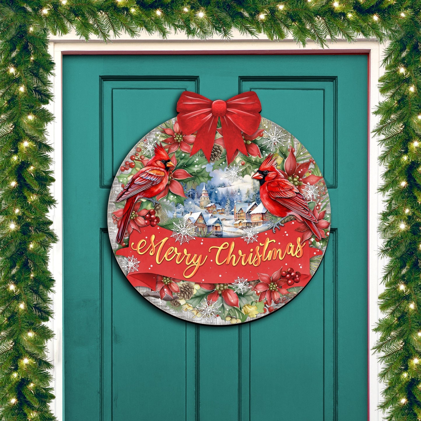 Merry Christmas Front Door Welcome Sign, Wooden Front Porch Decor by G. Debrekht Christmas Decor - 933121H