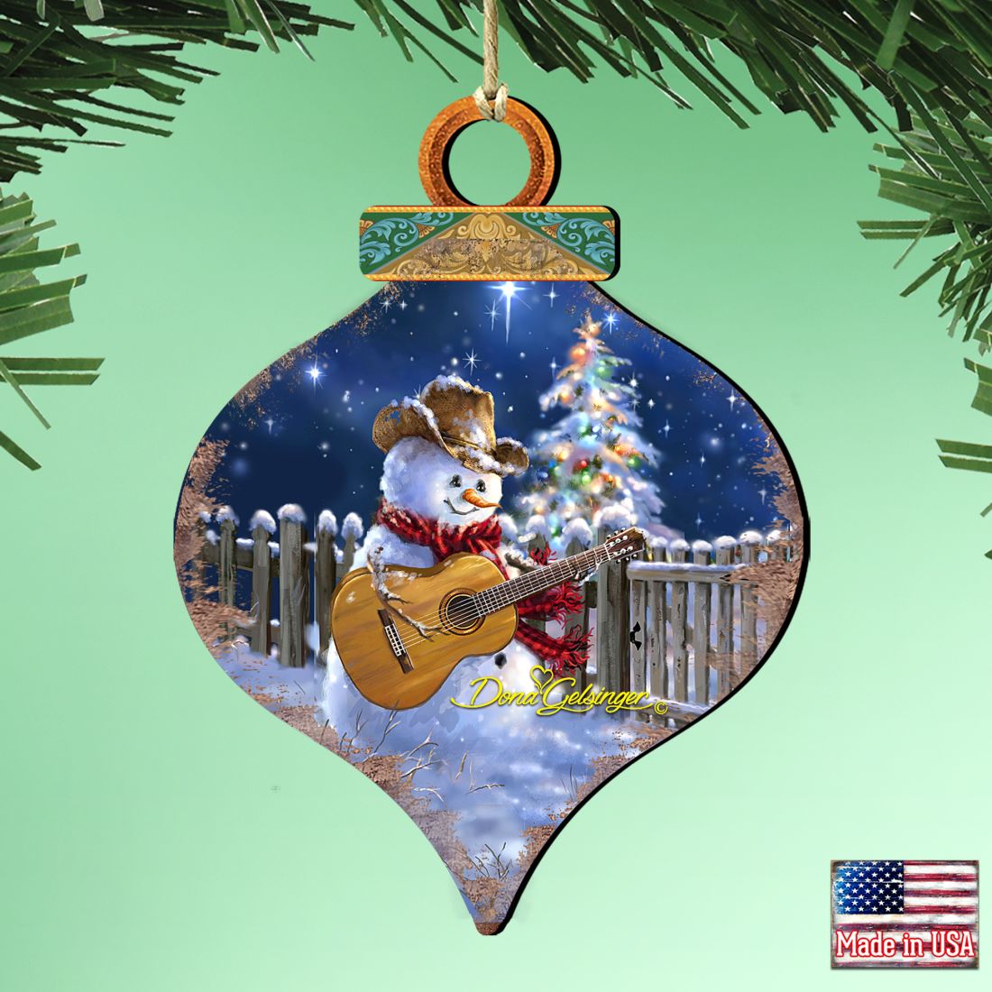 Guitar Player Snowman Wooden Ornaments of 2 by Gelsinger - Christmas Santa Snowman Decor - 8031120-1531