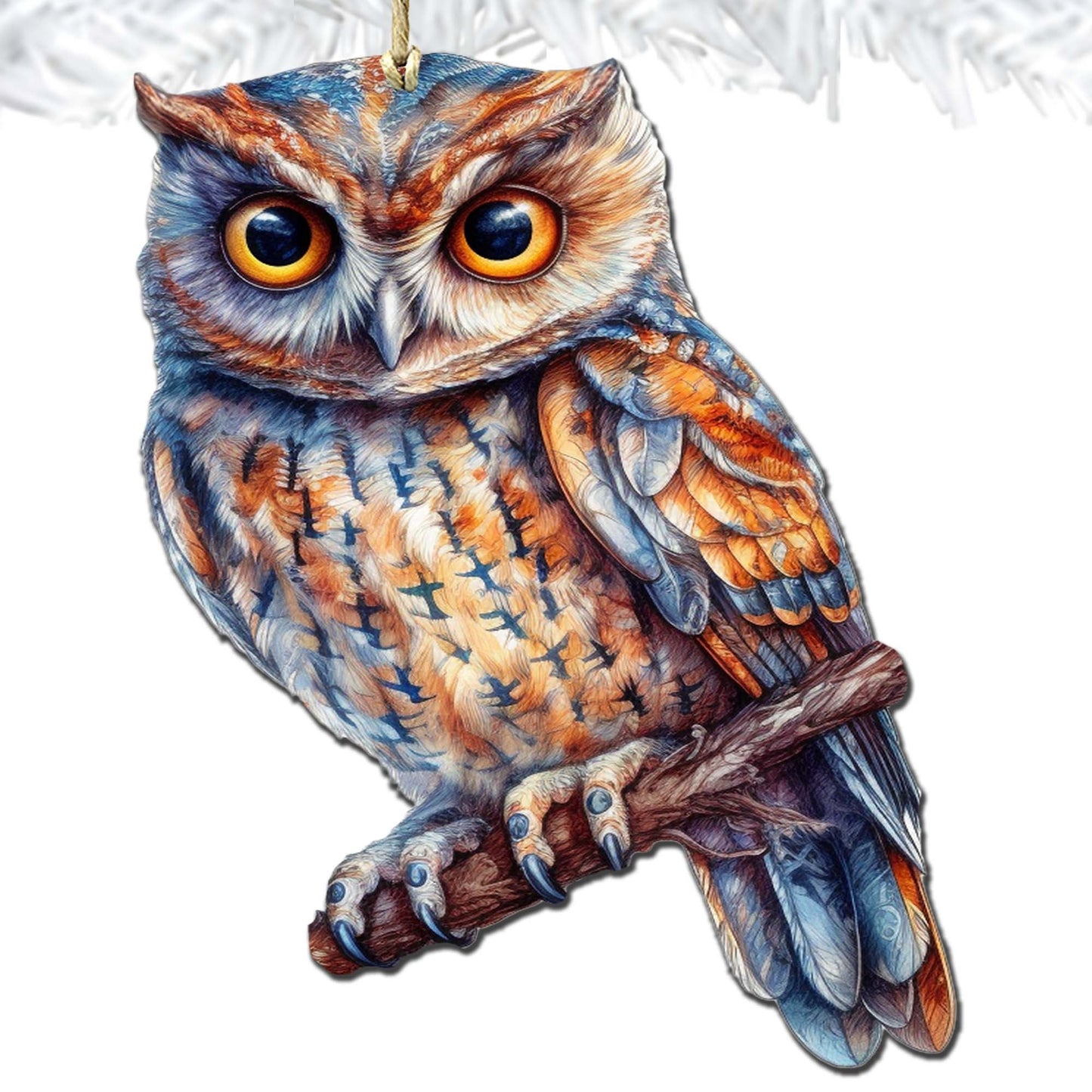 Alaskan Great Horned Owl Wooden Ornaments by G.Debrekht - Wildlife Holiday Decor - 8710004-2