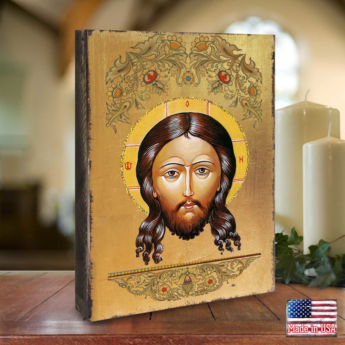 The Holy Face Wooden Gold Plated Religious Orthodox Sacred Icon - Inspirational Icon Decor - 85018