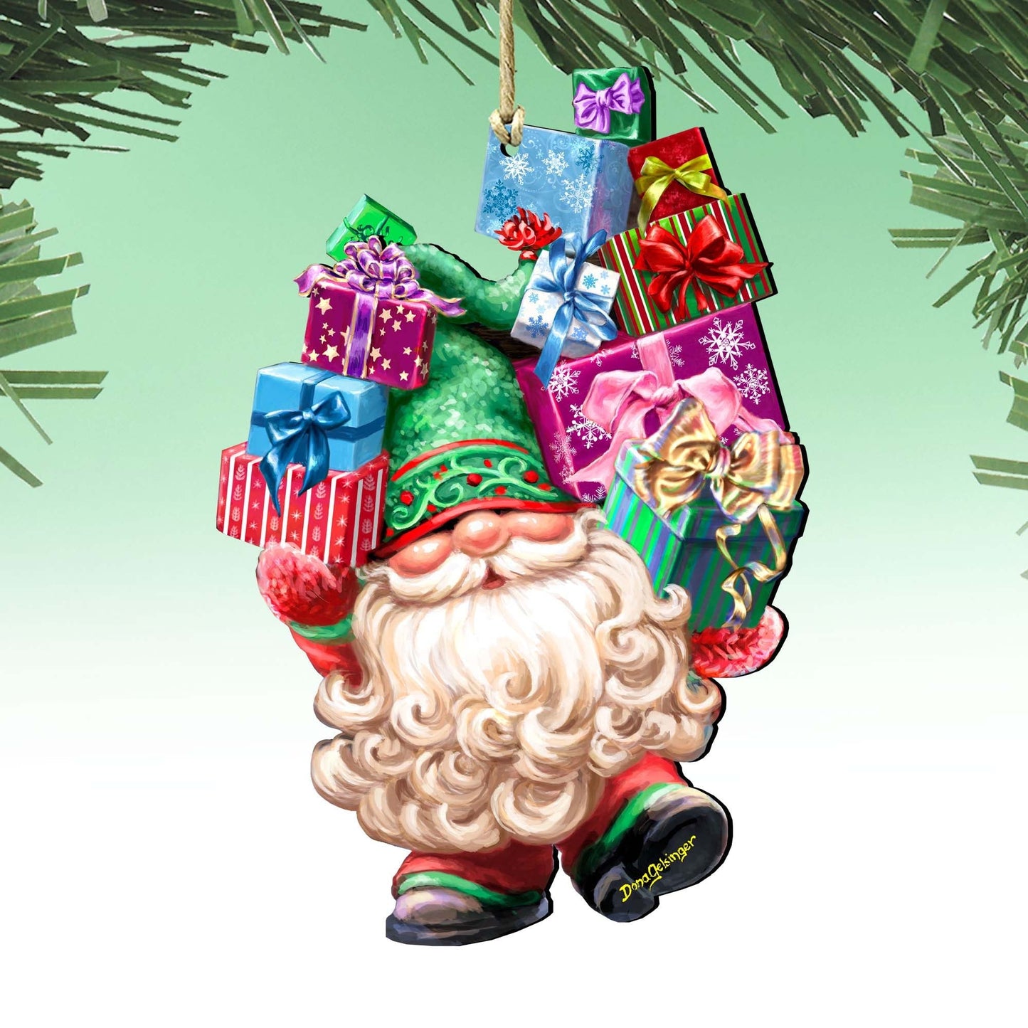 Gift Giver Gnome Dwarf Wreath Wooden Ornaments by Gelsinger - Christmas Decor - 8161054-DG