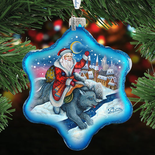 Grey World Fairy Tale Snowflake Glass Ornament, Santa & Christmas Decor - 754-010 by G. DeBrekht