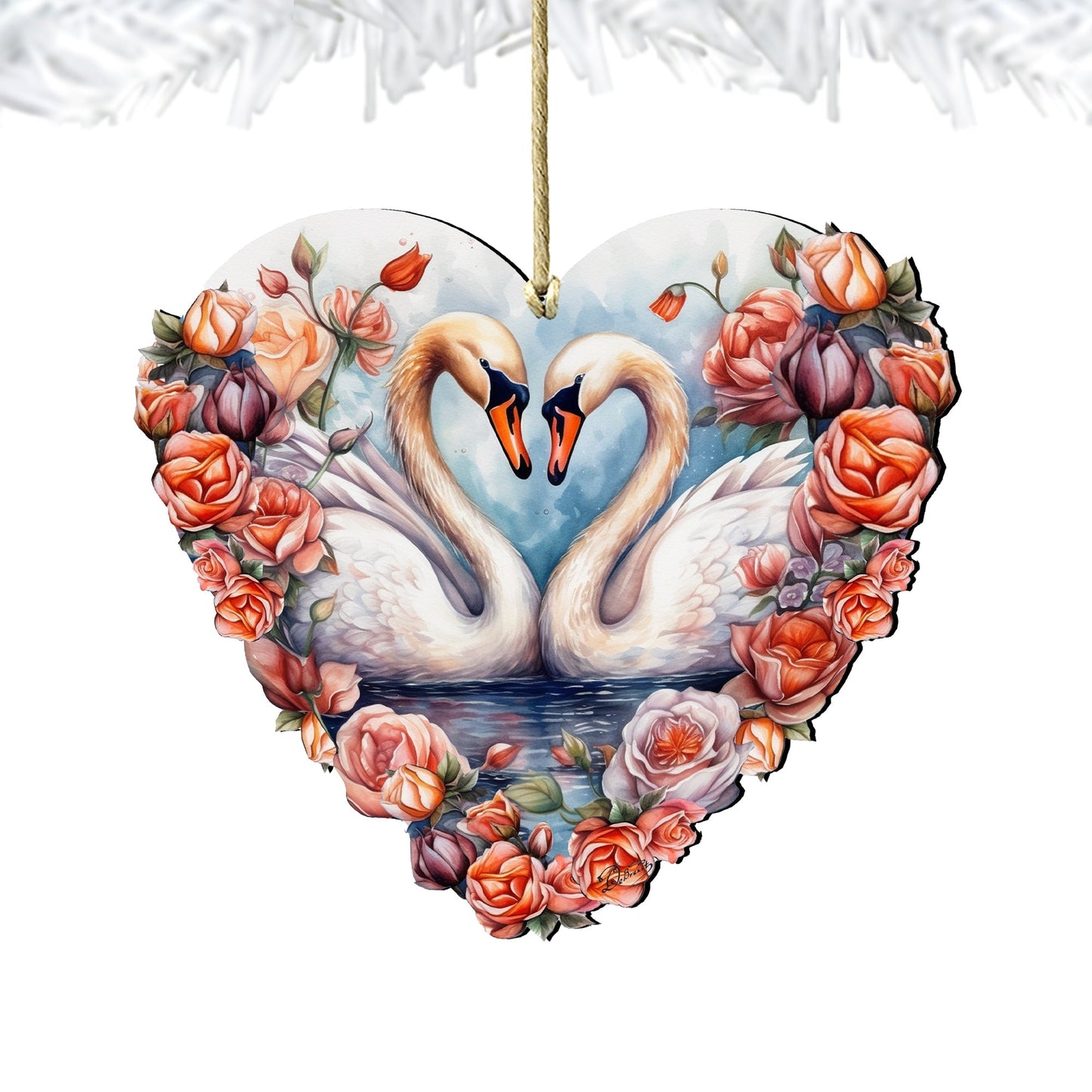 Swans Love Wooden Ornaments by G. DeBrekht Love Kids Family Decor - 8611038