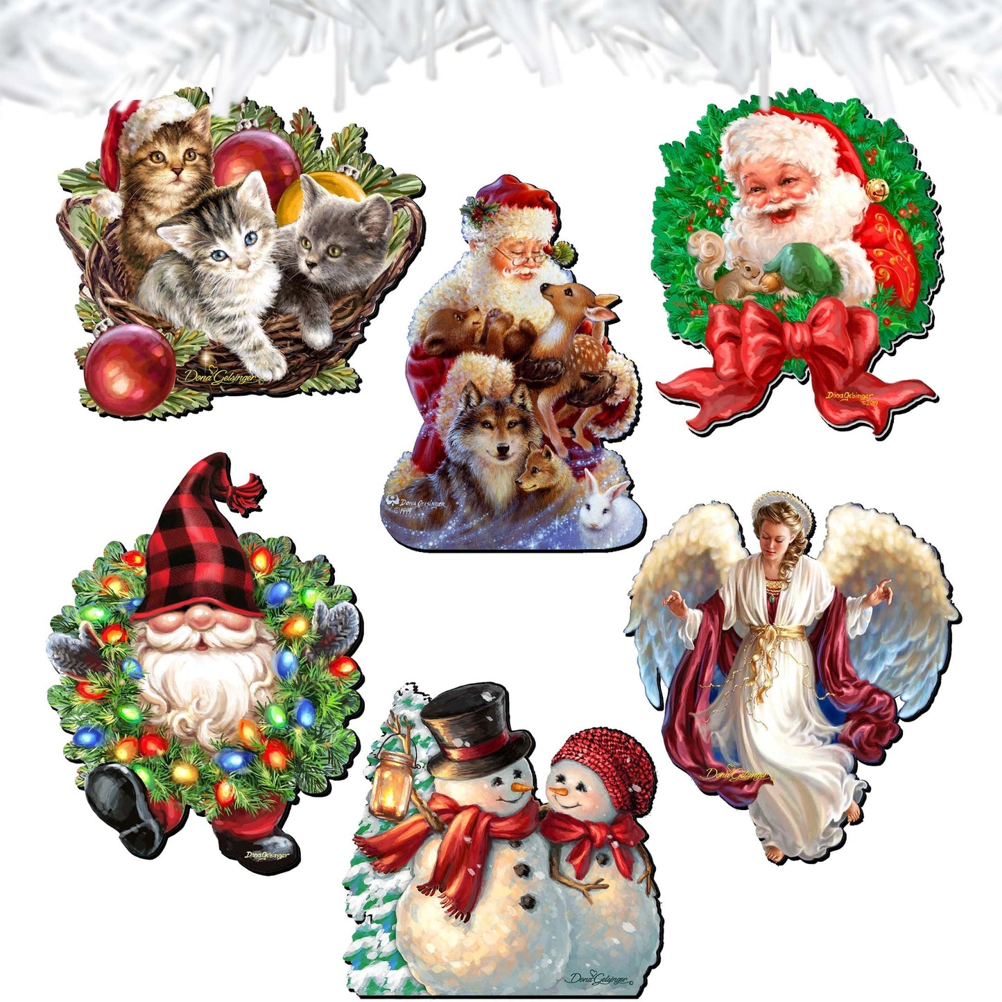 Santa and Friends Decorative Wooden Clip-on Ornaments Set of 6 by D. Gelsinger - Christmas Decor - 8090134C-S6
