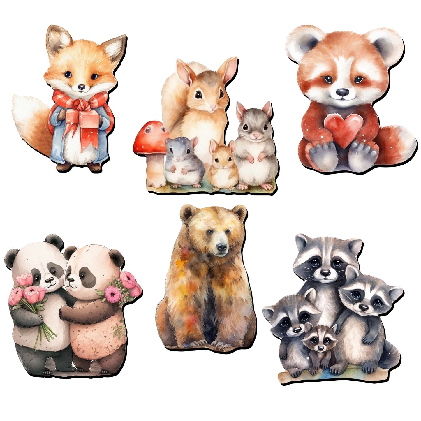 Forest Animals Decorative Wooden Magnets Set of 6 by G. Debrekht - Wildlife Decor - 8090021G-S6