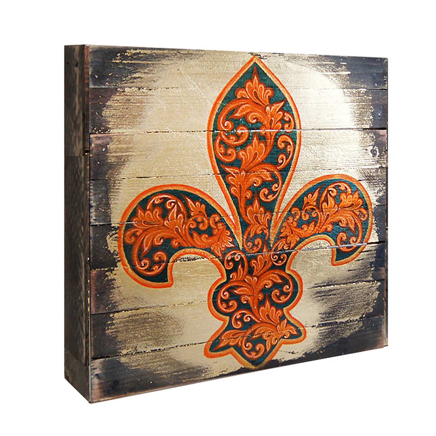 Cross Fleur de Lis Wooden Gold Plated Wall Art by Museum Icon - Celtic Decor - 850442-16