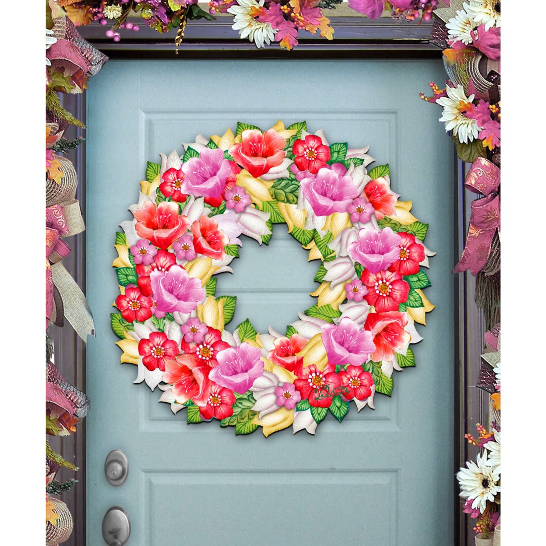 Summer Flowers Holiday Door Wreath by G. DeBrekht - Easter Spring Decor - 8185303-2H
