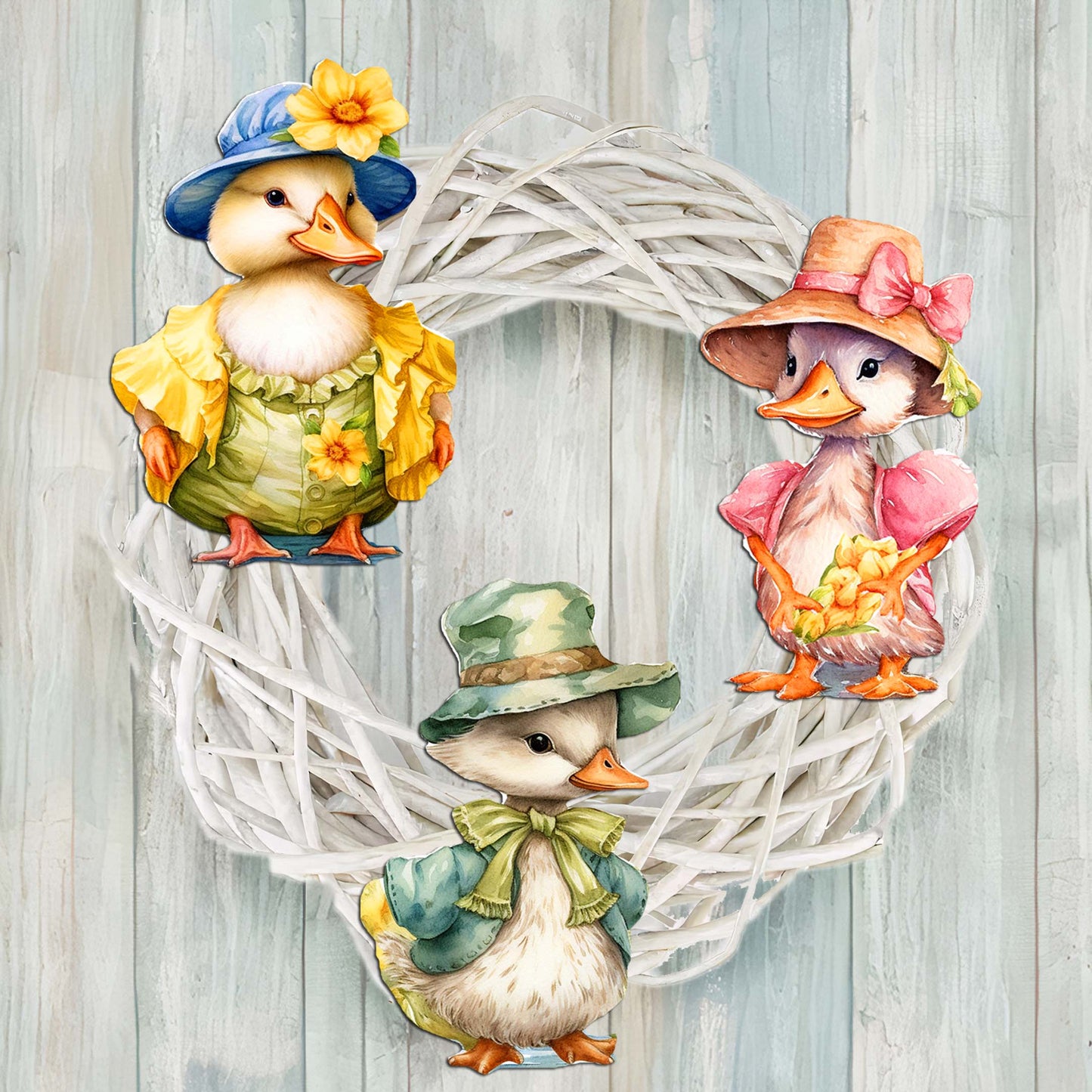 Easter Ducks Decorative Wooden Clip-on Ornaments Set of 3 by G. Debrekht - Easter Decor - 8091043C-S3